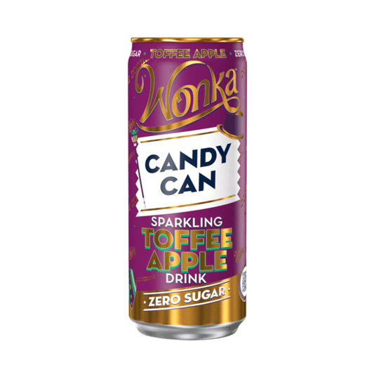 Wonka Sparkling Candy Can from Sweet Palace, carbonated lemonade with caramel apple flavor in a 330ml can.