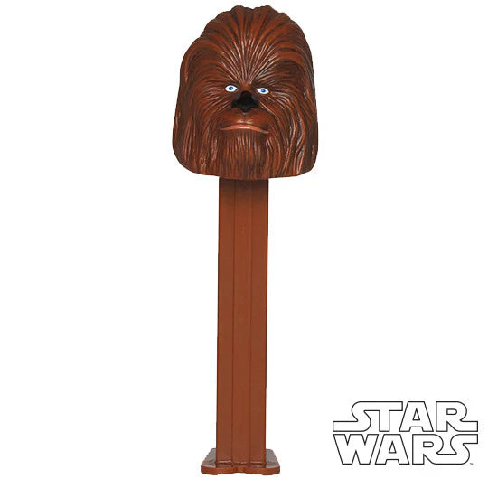 Chewbacca PEZ dispenser from Star Wars by Sweet Palace, featuring detailed Wookiee character design and collectible packaging.
