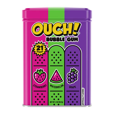 Sweet Palace Ouch! Bubble Gum chewing gum package with colorful bubble gum illustrations on the wrapper.