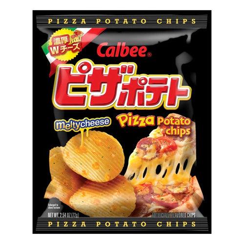 Sweet Palace Calbee Pizza Chips in a bag, showing crispy, seasoned pizza-flavored potato chips on the front of the package.