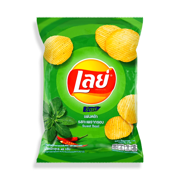 Imported Lays Sweet Basil chips by Sweet Palace, crispy snack with sweet basil flavor in a colorful bag.