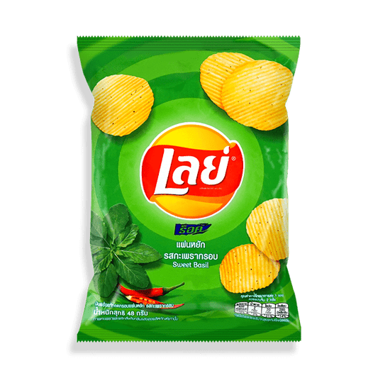 Imported Lays Sweet Basil chips by Sweet Palace, showing a colorful bag of sweet basil-flavored snack chips.
