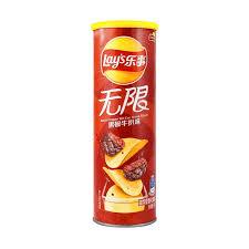 Sweet Palace Lays Black Pepper Ribeye Can chips in a can, showcasing crispy, seasoned potato chips with black pepper flavor.