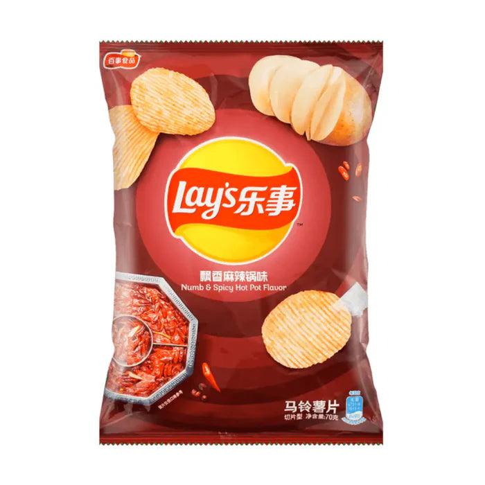 Sweet Palace Lays Numb & Spicy Hot Pot Chips in a colorful bag with spicy flavor and bold branding.