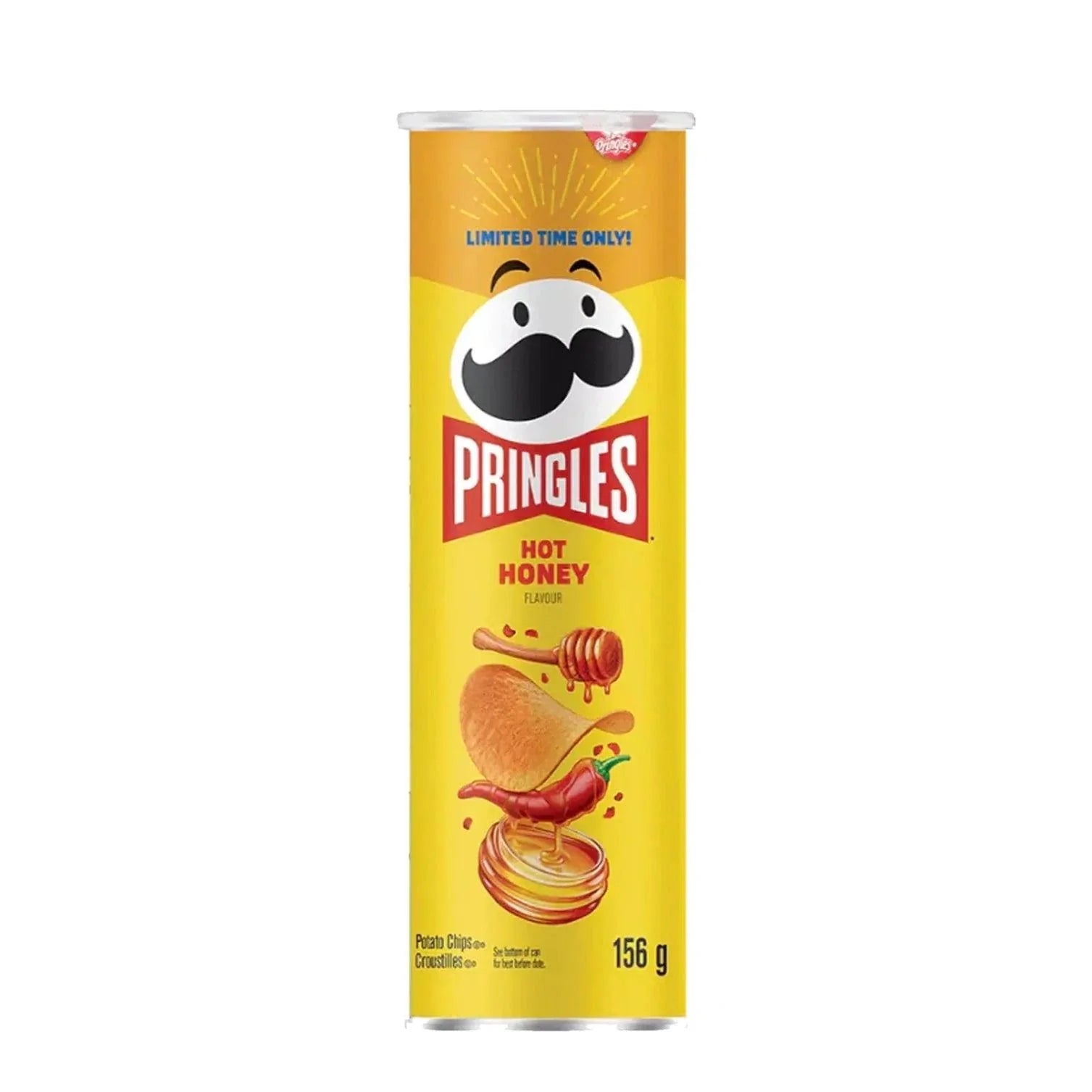 Sweet Palace Pringles Hot Honey chips in a colorful can, showing crispy chips with a spicy and sweet flavor profile.