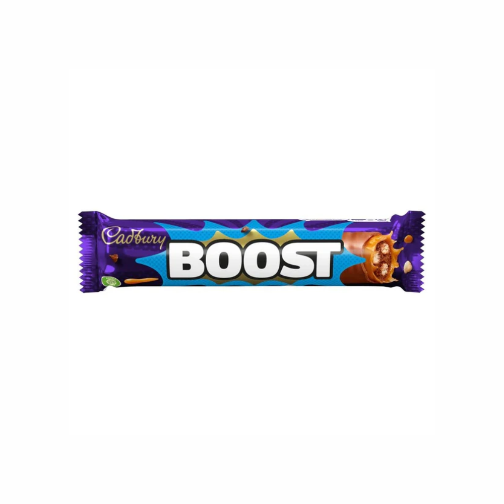 Cadbury Boost chocolate bar from Sweet Palace, showing the chocolate wrapper with branding and product details.
