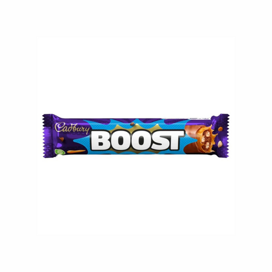 Cadbury Boost chocolate bar from Sweet Palace, showcasing the chocolate with caramel and biscuit filling in a wrapper.