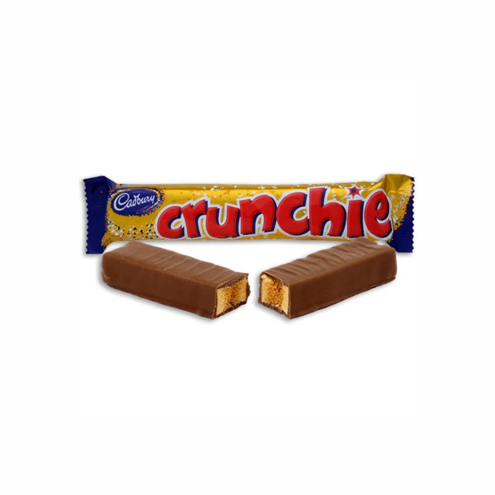 Cadbury Crunchie chocolate bar from Sweet Palace, showing the crispy honeycomb center and smooth milk chocolate coating.
