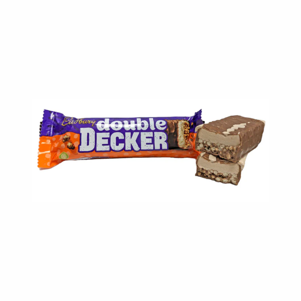 Cadbury Double Decker chocolate bar from Sweet Palace, showing the chocolate's layered texture and packaging.