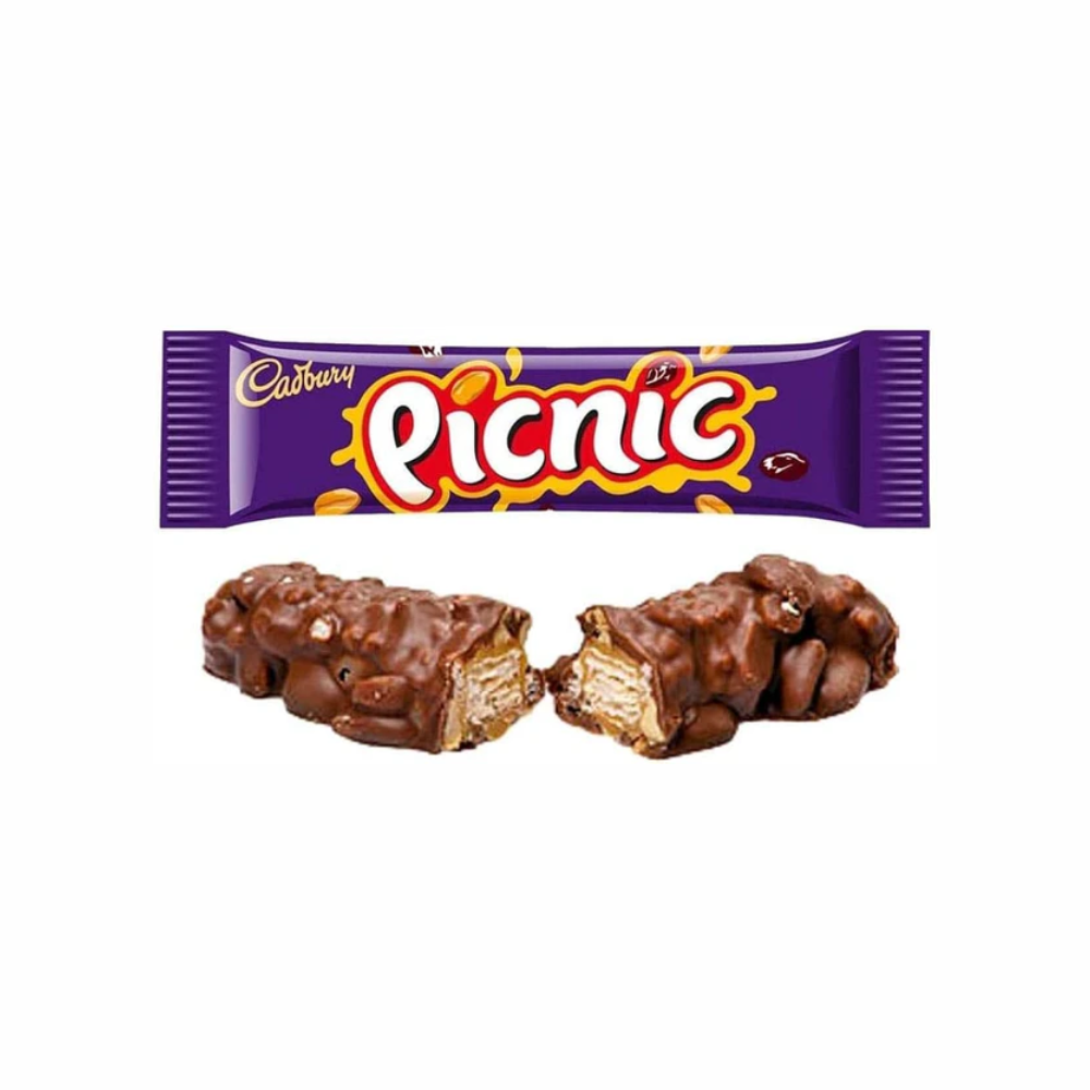 Cadbury Picnic chocolate bar from Sweet Palace, showing the chocolate packaging with the brand logo and product details.