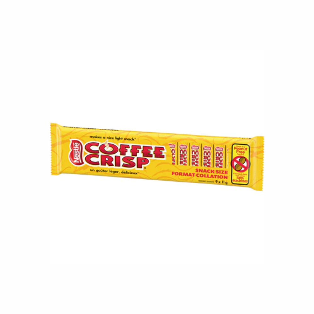 Nestle Coffee Crisp chocolate bar from Sweet Palace showing the chocolate bar with caramel and crisp rice inside