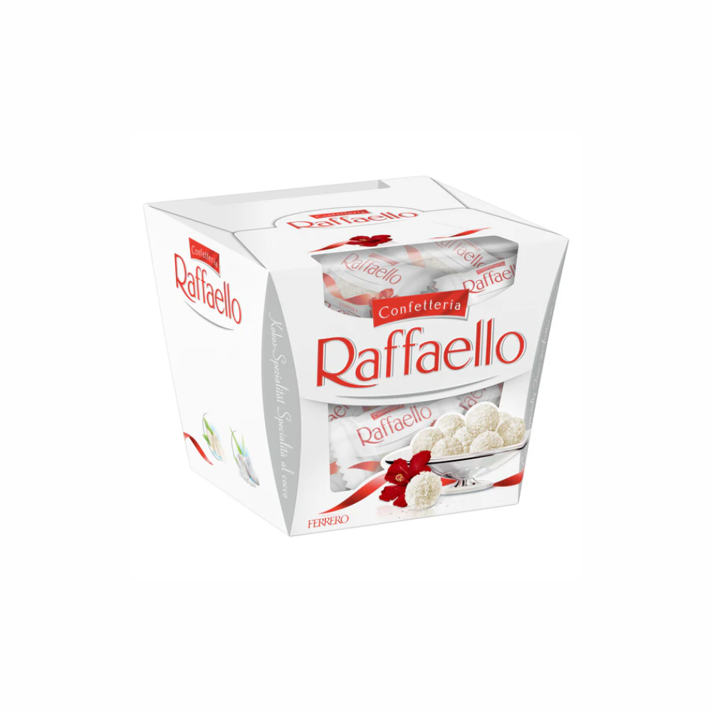 Sweet Palace Raffaello coconut-covered truffle chocolates with creamy filling and crunchy coconut exterior.