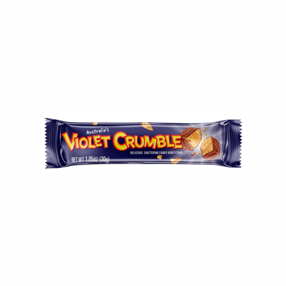 Violet Crumble chocolate bars from Sweet Palace, featuring crispy honeycomb center coated in smooth milk chocolate.