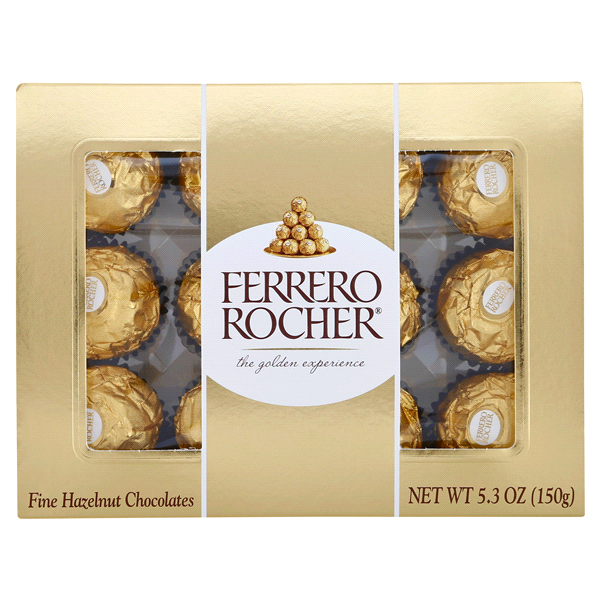 Sweet Palace Ferrero Rocher chocolates in a decorative ball, showcasing the luxurious, chocolate-covered hazelnut confections.