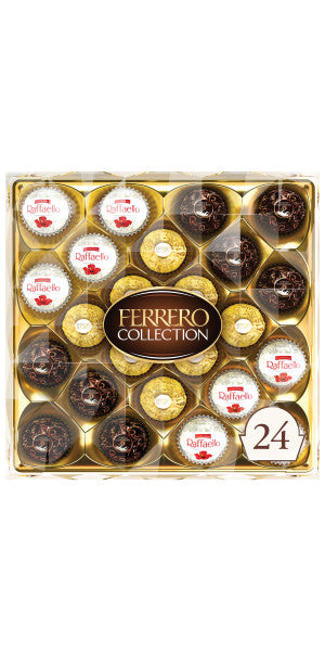 Sweet Palace Ferrero Rocher chocolates, round praline balls with hazelnuts and chocolate, in a decorative box.