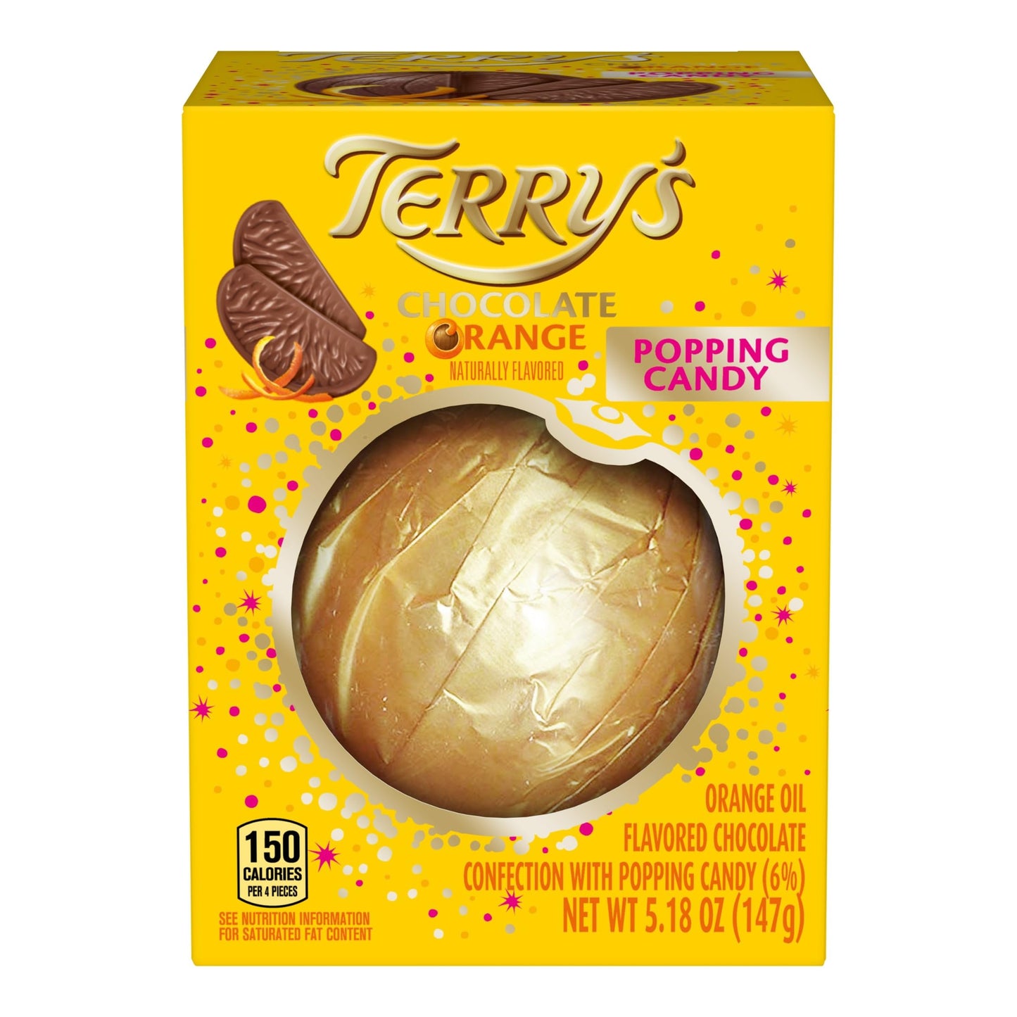 Sweet Palace Terry Chocolate Orange chocolates with bright orange peel and smooth chocolate coating, arranged on a white surface.