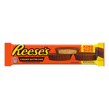 Sweet Palace Reese's Chocolates and Cups featuring creamy peanut butter filling and chocolate coating in a clear display.