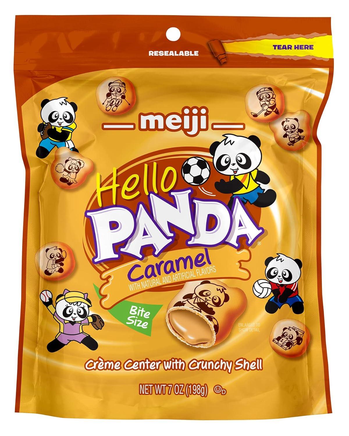 Hello Panda Caramel cookies from Sweet Palace, featuring crispy cookies with caramel filling and panda design on the packaging.