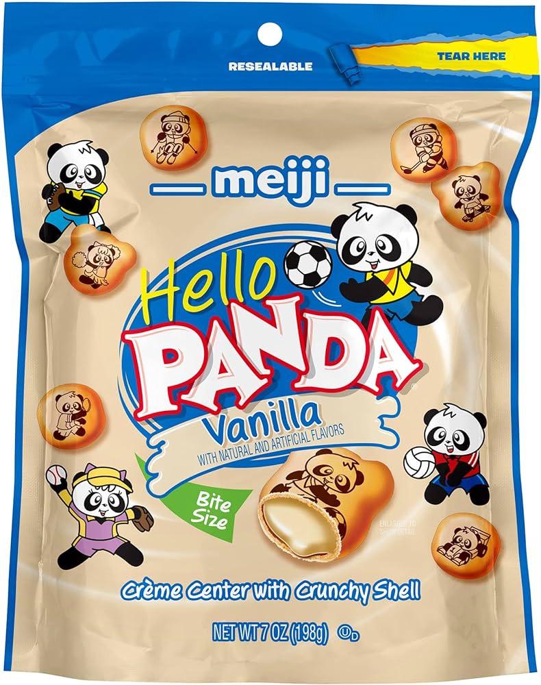 Hello Panda Vanilla cookies by Sweet Palace, featuring panda-shaped vanilla-flavored cookies in a colorful package.