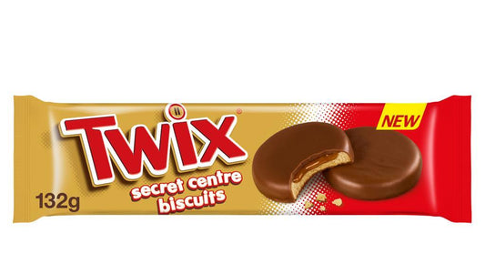 Imported Twix Secret Centre cookies by Sweet Palace, showcasing golden biscuits filled with caramel and chocolate.