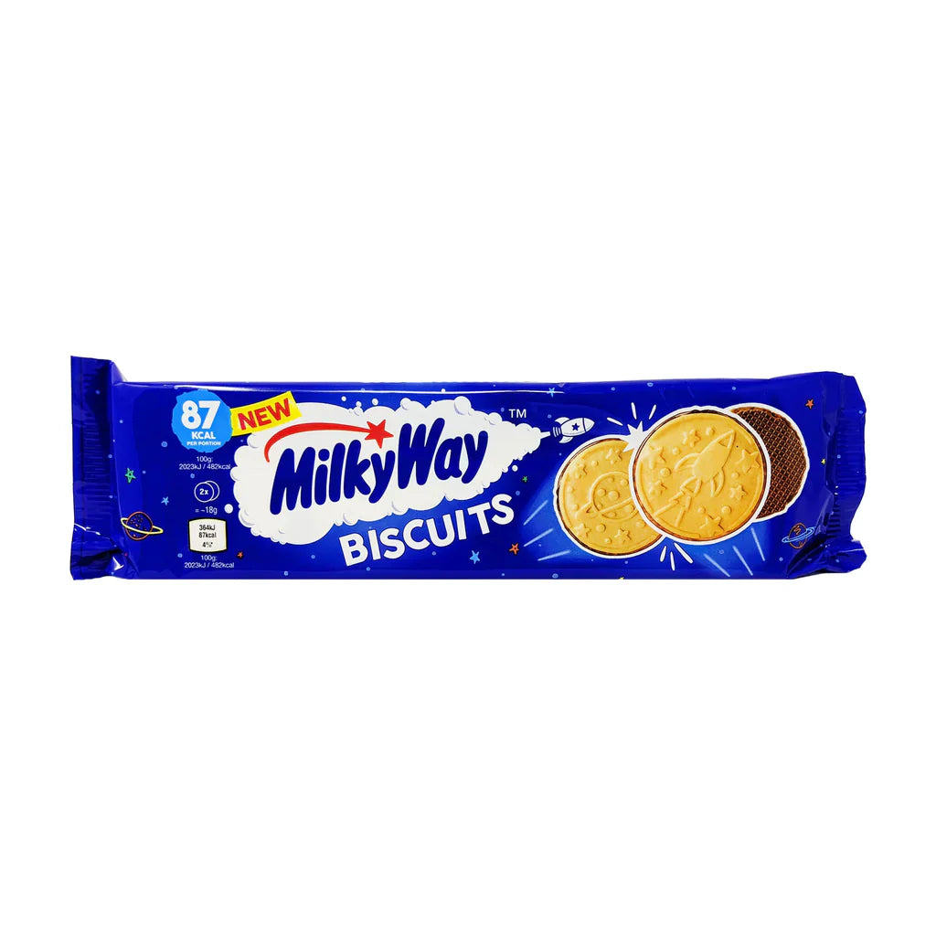 Sweet Palace MilkyWay Biscuits cookies in a bright package, showcasing the creamy chocolate filling and crispy biscuit texture.