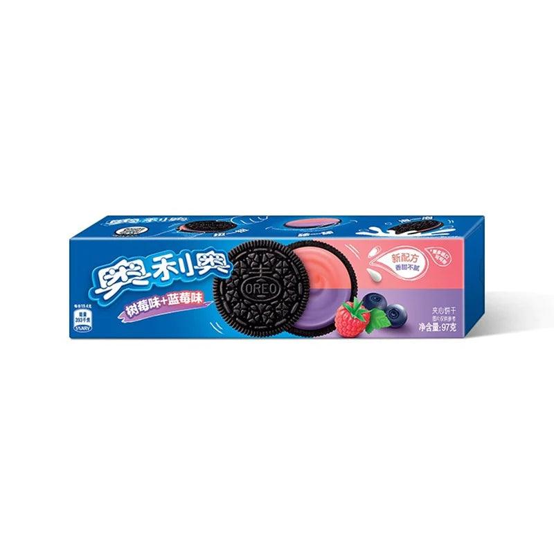 Sweet Palace Oreo Raspberry and Blueberries cookies featuring vibrant raspberry and blueberry pieces in a chocolate cookie.