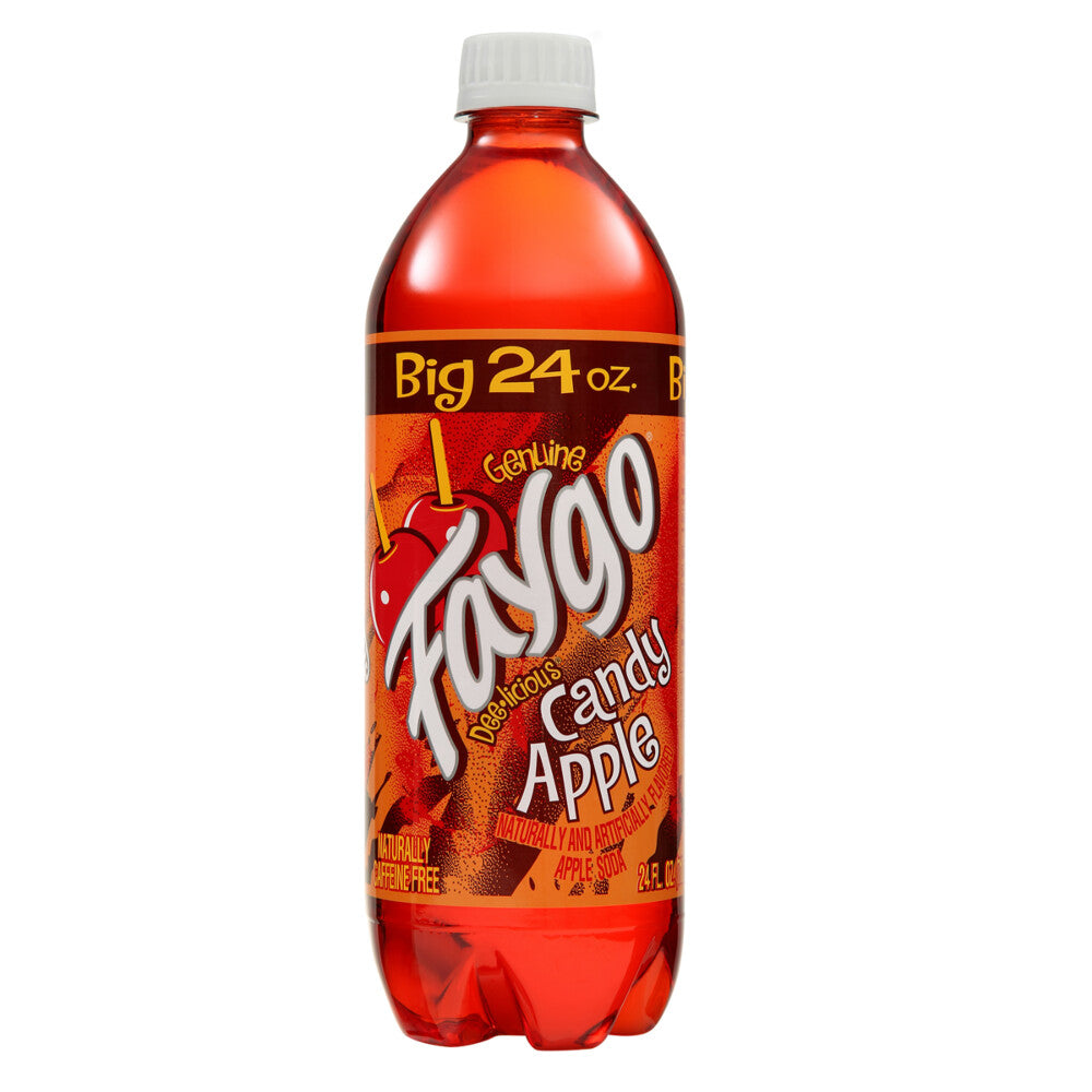 Sweet Palace Faygo Cotton Candy Soda in a 24-ounce bottle with colorful label and branding.