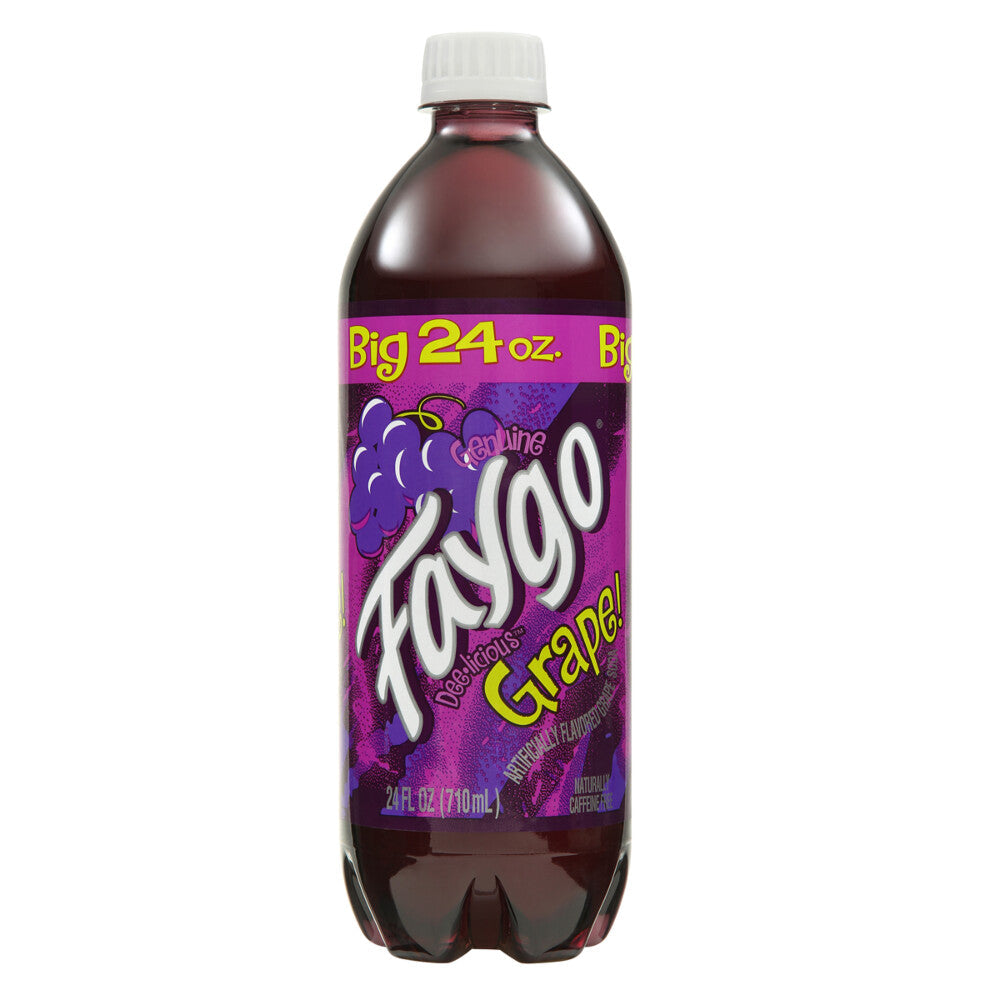 Sweet Palace Faygo Cotton Candy Soda 24/23oz bottle, colorful label with images of cotton candy and soda ingredients