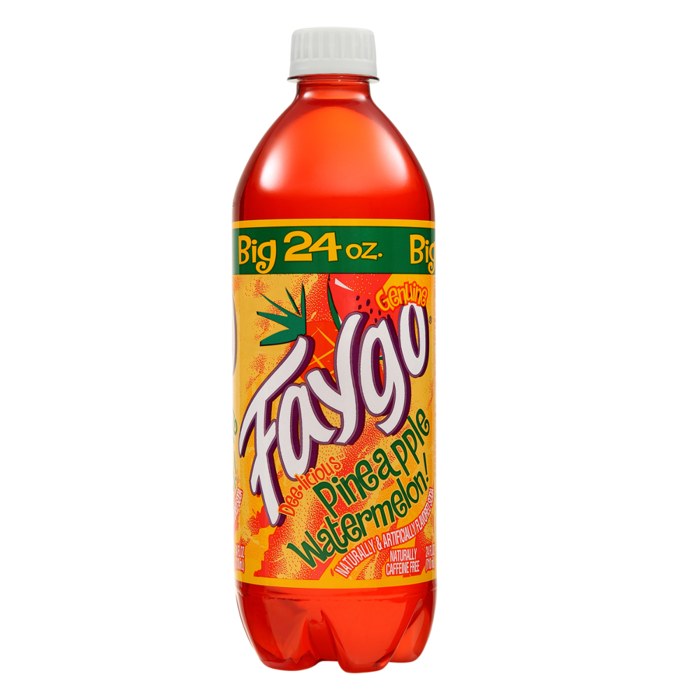 Sweet Palace Faygo Soda bottle with cotton candy flavor, 24/23oz plastic container, showing the colorful label and branding.