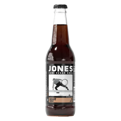 Sweet Palace Jones Glass Bottle featuring a vintage-style cream soda beverage inside, clear and detailed on a white background.