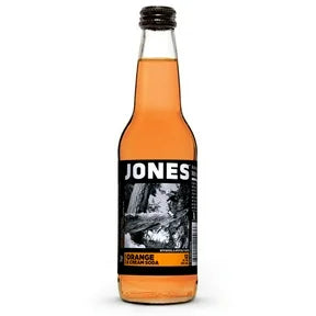 Sweet Palace Jones Glass Bottle with cream soda beverage, clear glass container showcasing the drink inside.