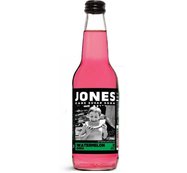 Sweet Palace Jones Glass Bottle filled with cream soda, clear glass container with vintage design and colorful label.