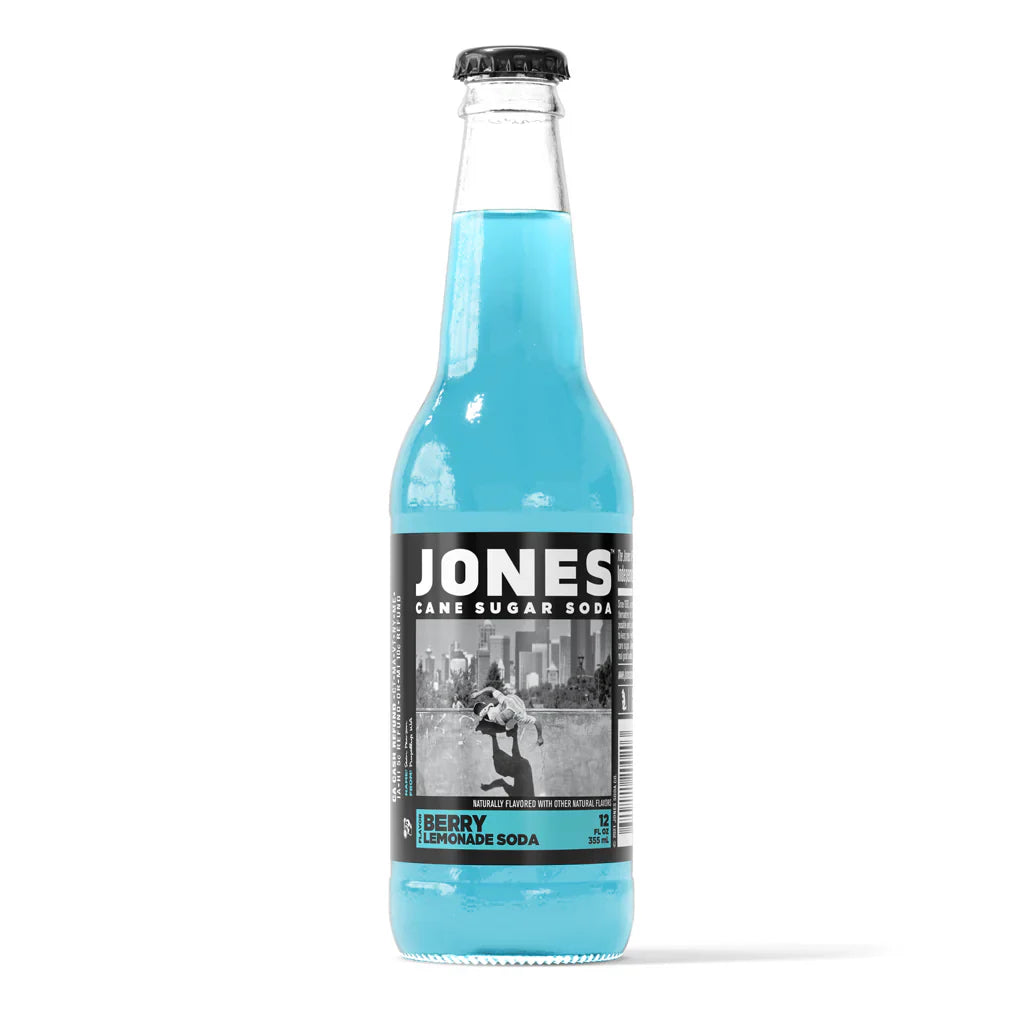 Sweet Palace Jones Glass Bottle filled with cream soda, vintage-style clear glass beverage container with a classic label