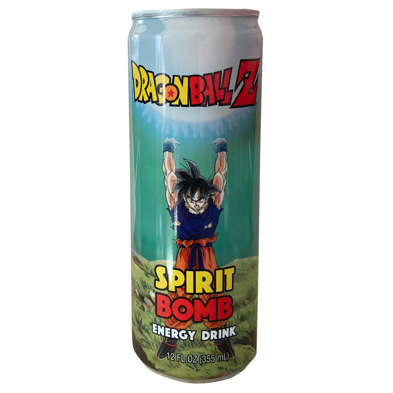 Sweet Palace DragonBallZ Spirit Bomb Energy Drink can with vibrant design featuring DragonBallZ character and energy-themed artwork.