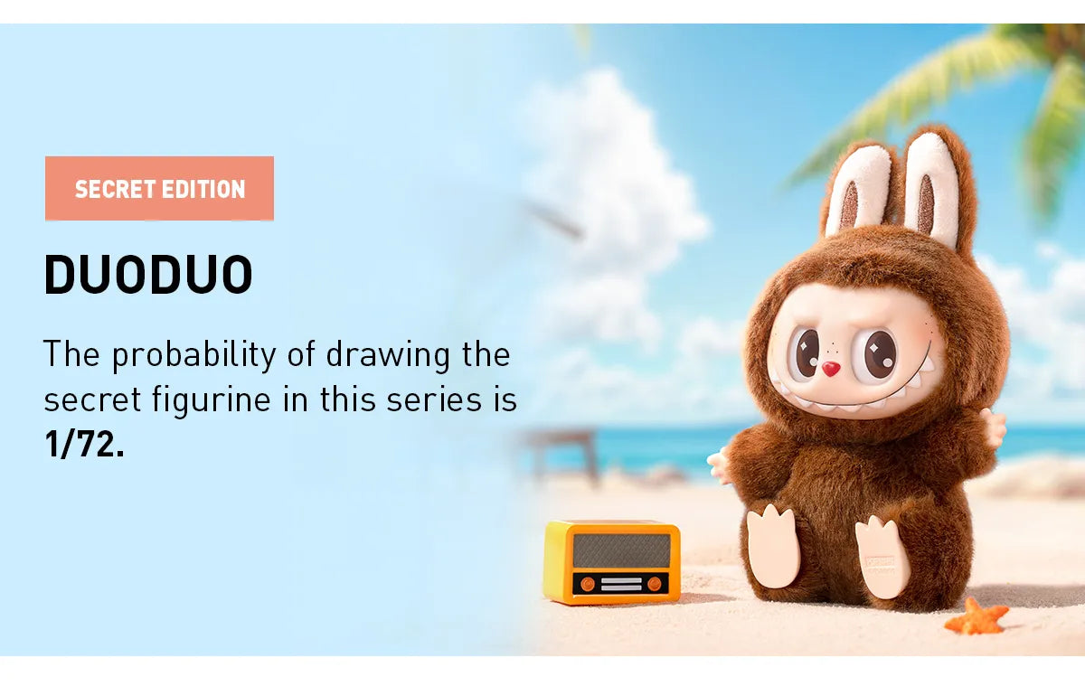 Sweet Palace Have a Seat Labubu plush toy with colorful fabric and embroidered details, sitting upright on a plain background.