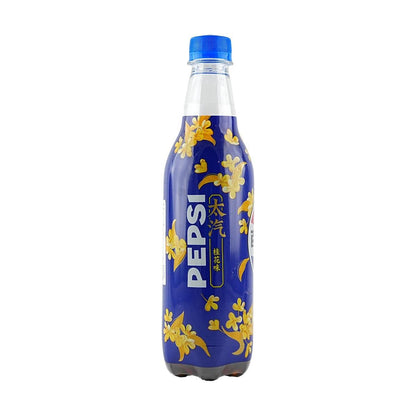 Imported Pepsi Osmanthus soft drink bottle from Sweet Palace with a clear label and refreshing beverage inside.