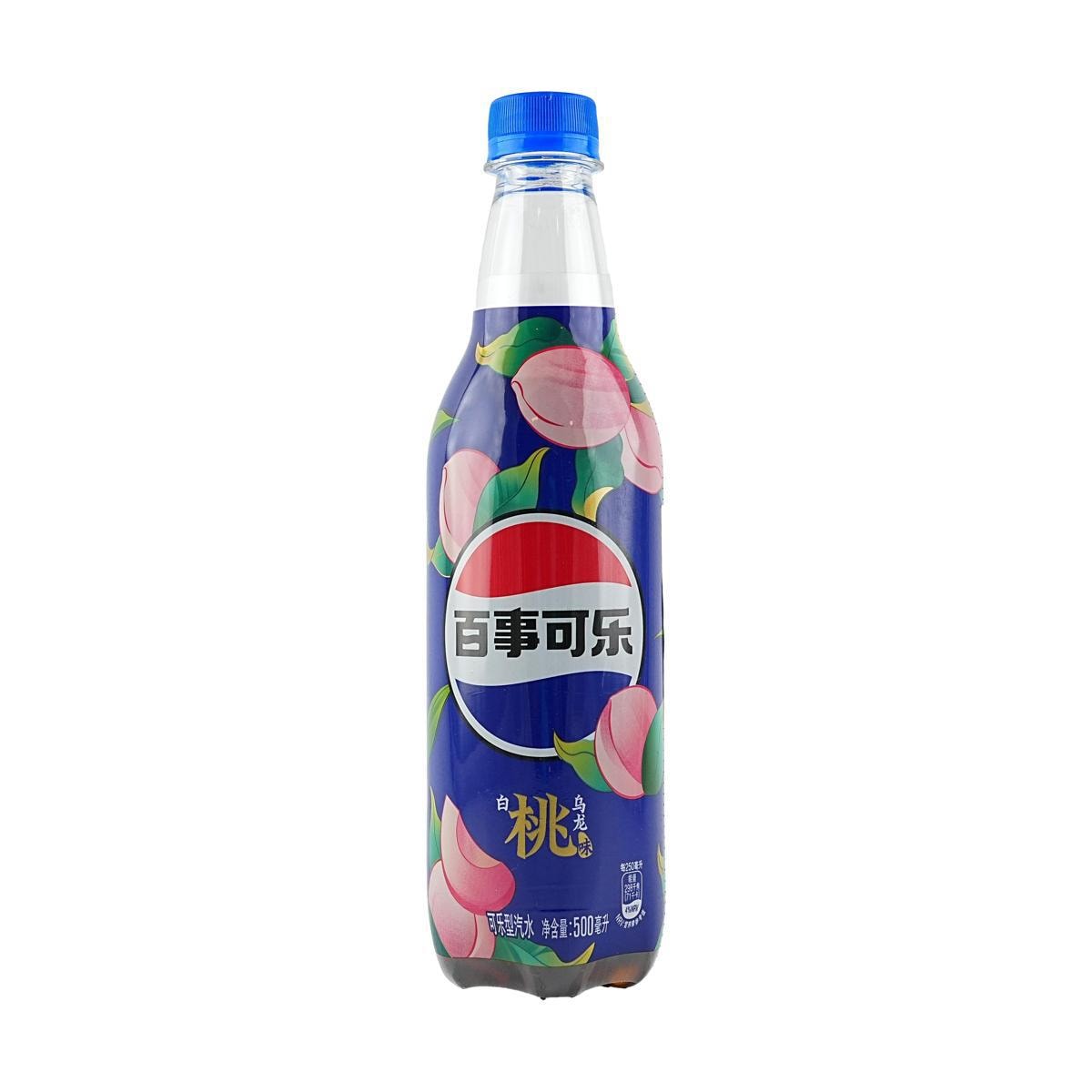 Imported Pepsi White Peach Oolong bottle from Sweet Palace with a clear label and peach-flavored tea inside