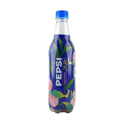 Imported Pepsi White Peach Oolong beverage bottle with white label and peach-oolong flavor branding from Sweet Palace.