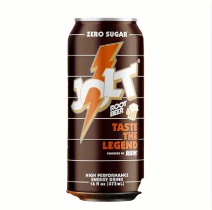Bottled Jolt Root Beer Energy Drink from Sweet Palace with vibrant label and root beer flavor, ready for refreshment.