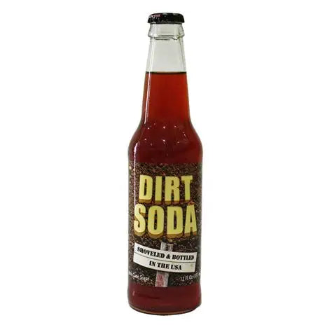 Bottle of Lester's Fixins Dirt Soda by Sweet Palace, featuring a dark cola-like beverage in a colorful branded bottle.