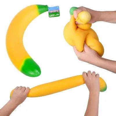 Soft, yellow Original Squeeezy BANANA plush toy by Sweet Palace, featuring a cheerful banana design for kids and collectors.