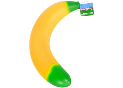 Soft yellow banana-shaped squishy toy from Sweet Palace's Original Squeeezy Banana collection.