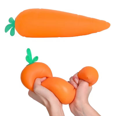 Soft, orange Original Squeeezy Carrot by Sweet Palace, a plush squeaky toy shaped like a realistic carrot for pets.