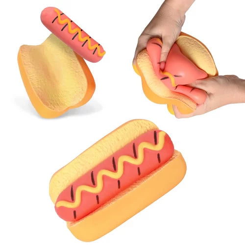 Sweet Palace Original Squeeezy Hot Dog plush toy with soft fabric and detailed hot dog design.