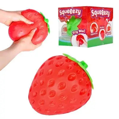 Original Squeeezy Strawberry by Sweet Palace featuring a soft, squishy strawberry toy with bright red color and textured surface.