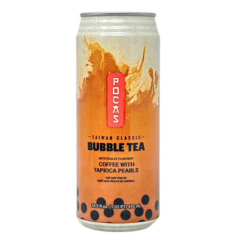 Sweet Palace Pocas Bubble Tea with Tapioca Pearls and Coffee in a clear cup with a straw and ice, showcasing the beverage's rich color.