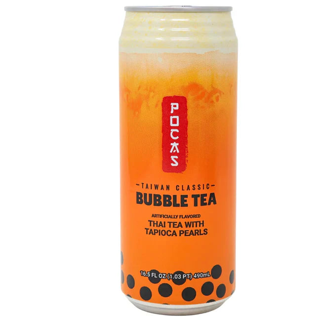 Sweet Palace Thai Tea Bubble Tea with tapioca pearls, featuring a clear cup filled with amber-colored tea and black tapioca pearls.