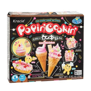 Sweet Palace Poppin Cookin Tanoshii Cakes Kit with colorful ingredients and tools for making fun, miniature cakes at home.