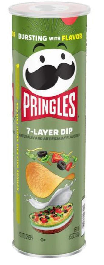 Pringles 7-Layer Dip from Sweet Palace with colorful layers and chips on a serving plate, ready for snacking.