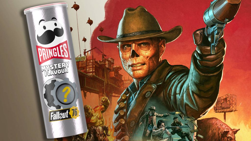 Pringles Mystery Fallout 76 snack can from Sweet Palace, featuring themed packaging with Fallout 76 graphics and branding.